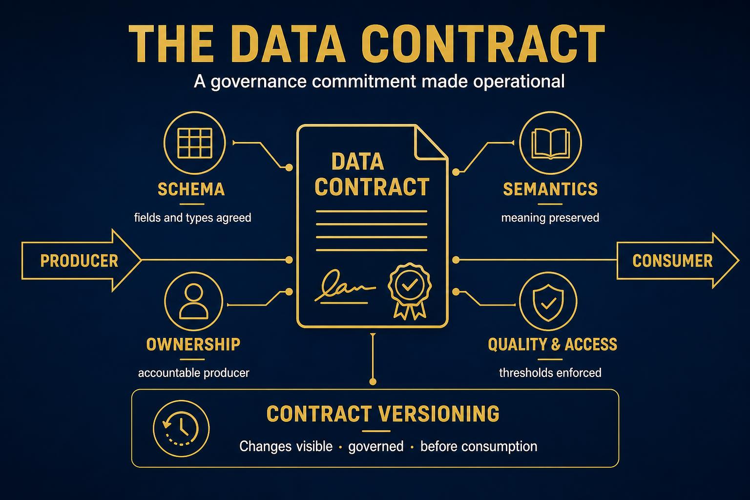 Governed data product anchored by defined terms, producer accountability and change governance