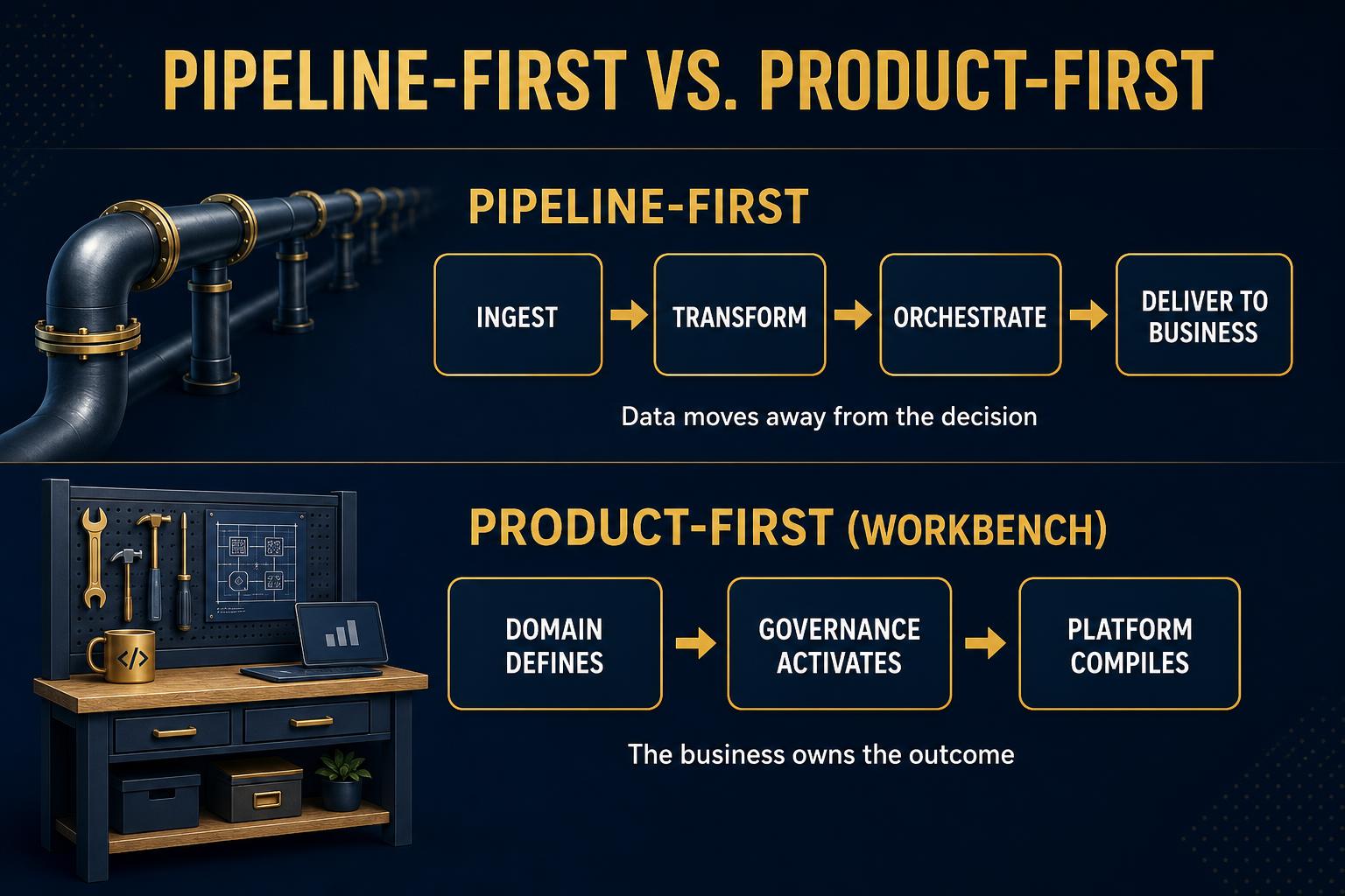 Pipeline-first versus product-first workbench approach